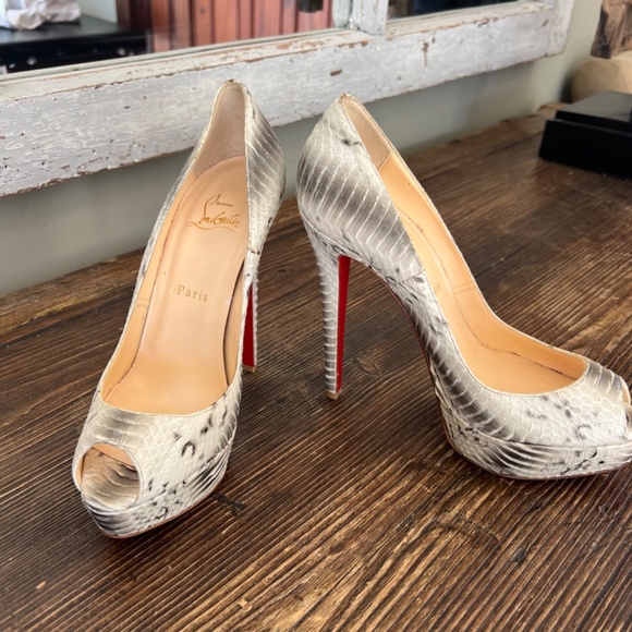 Christian Louboutin Shoes - Christian Louboutin  Peep Toe Platform Pump -Grey Snakeskin